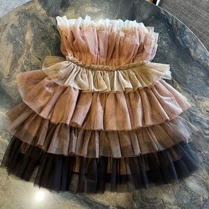 Tulle dress in shades of creams and browns. Great party dress! Homecoming dress.